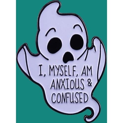 I Myself Am Anxious Confused Lapel Enamel Pins Collect Fun Metal Cartoon Brooch Badges Backpack Collar Fashion Jewelry Gifts
