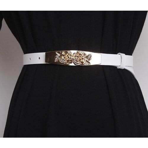Womens runway fashion rose buckle genuine leather Cummerbunds female Dress Corsets Waistband Belts decoration belt TB1443