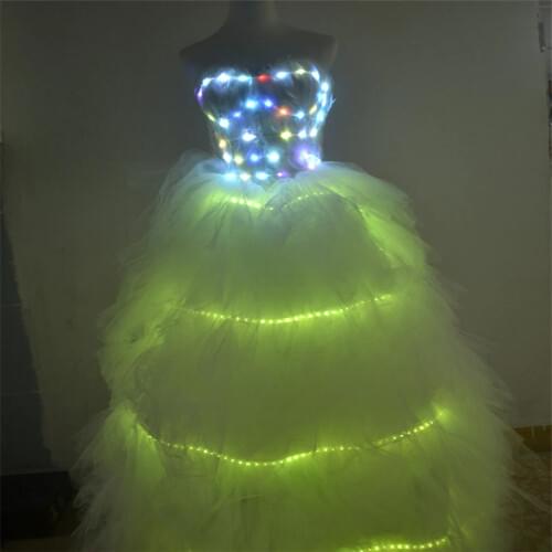 Women stage wears led dress luminous glowing long skirt party outfits stage costumes RGB colorful outfit disco rave show clothes