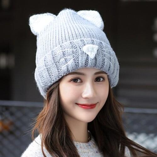 H7728 Women Beanie Hat Autumn Winter Warm Korean Lovely Students Ear Protection Knitting Skullies Cap Female Cute Thick Hats
