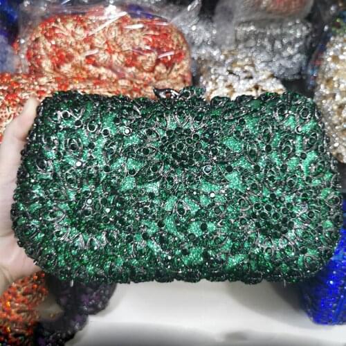 Crystal Evening Clutches Bag Green Color Diamond Party Prom Handbags Elegant High Quality Women Dinner Banquet Phone Clutch