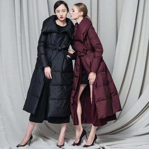 2020 European Brand Womens Down Jacket Wool Blend Liner Long Thicken Winter Coat Women White Duck Down Jackets Y-1612C