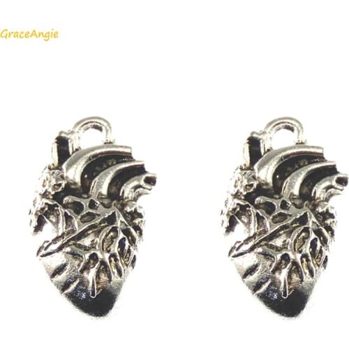 GraceAngie 10PCS Tone Charms Human Heart Shape Organ One Side Alloy Pendant DIY Punk Jewelry Necklace Keychain Findings