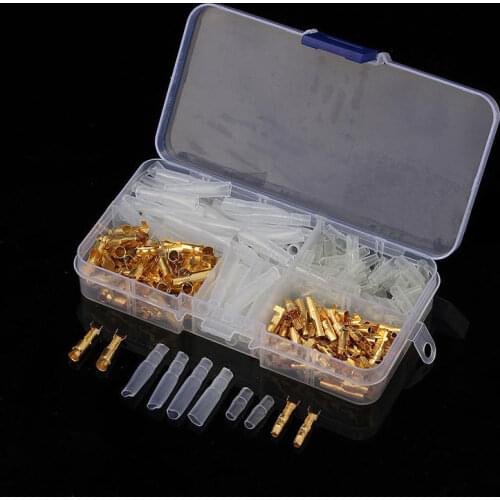 120pc Brass Bullet 3.5mm Connectors Male & Female Terminals Set with Insulated Cover Gold / Transparent Kit