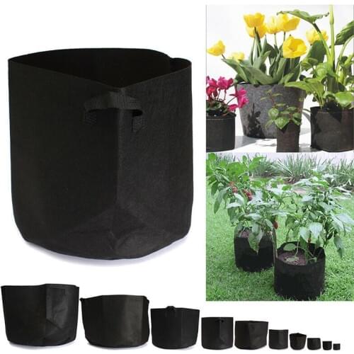 5 pcs Non Woven Tree Fabric Pots Grow Bag Root Container Plant Pouch black hand with planting flowers Grows Seedling Flowerpot