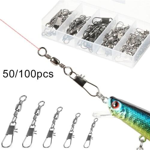 50/100Pcs Swivels Interlock Snap Fishing Lure Tackles Gear Accessories Connector Copper Swivels Pin Bearing Rolling Fish Tool