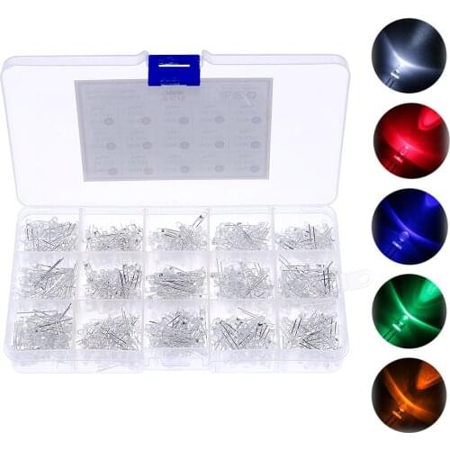 750Pcs/Box 5 colors x 150pcs 3mm Diodes LED Transparent Ultra Light Yellow Red Blue Green White Assortment DIY Kit