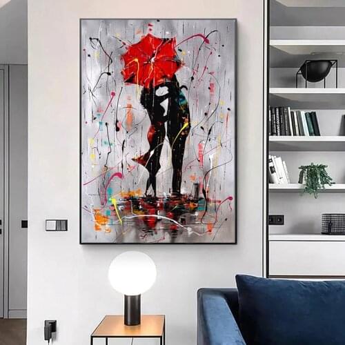 Abstract Red Lovers Umbrella Canvas Painting Modern Posters and Prints Cuadros Wall Art Pictures for Living Room Home Decoration
