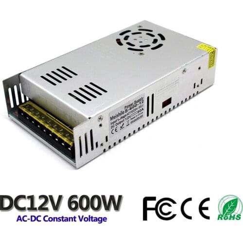 DC 12V 50A 600W LED Light Belt Driver Switching Power Supply 110V 220V AC Constant Voltage Transformer Monitoring CCTV CNC Motor