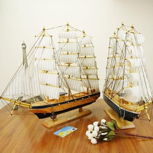Wood Crafts Desk Ornaments Office Shop Club Decoration Kits Classical 50cm Wooden Sailing Boat Ship Model Home Decor