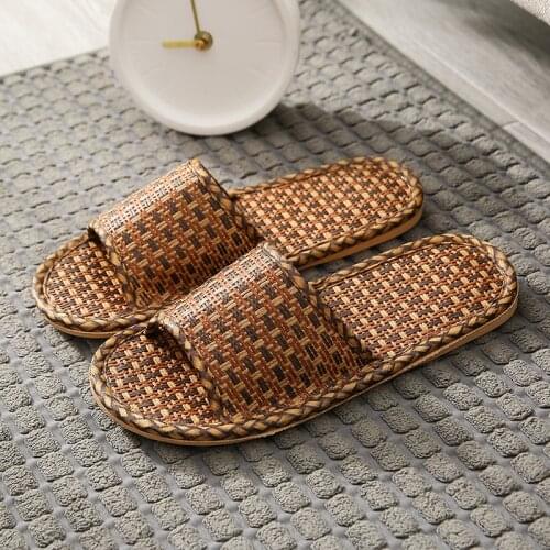 JARYCORN New Men Summer Shoes Slippers Flax Weaving Breathable Non-slip Male Sandals Beach Flip Flops Man Indoor Slippers Slides
