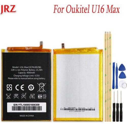 JRZ 4000mAh For Oukitel U16 Max Backup battery For Oukitel U16 Max phone Replacement Batteries Bateria +Tools