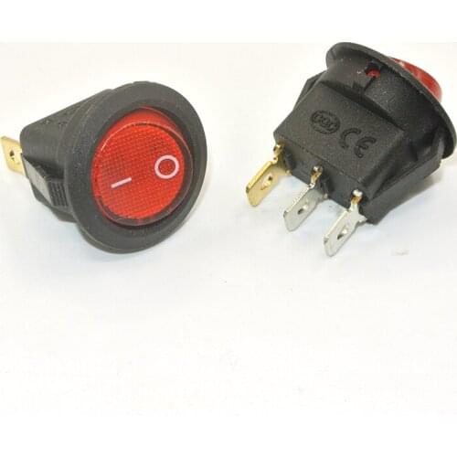 Red 100PCS 3 pin 4.8mm terminals 12V 16A Universal LED illuminated Car button lights ON/OFF Round Rocker Switch