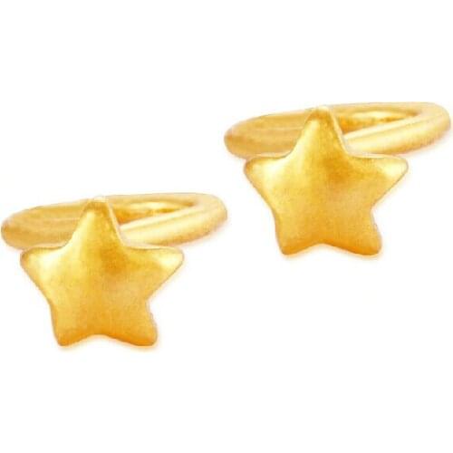 Best 999 24k Yellow Gold Five Stars Stud Earrings 1.28g