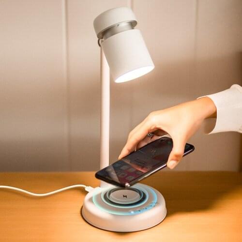 Multifunctional Table Lamp with Wireless Charger Bluetooth Speaker Dimmable for Bedroom Reading Light