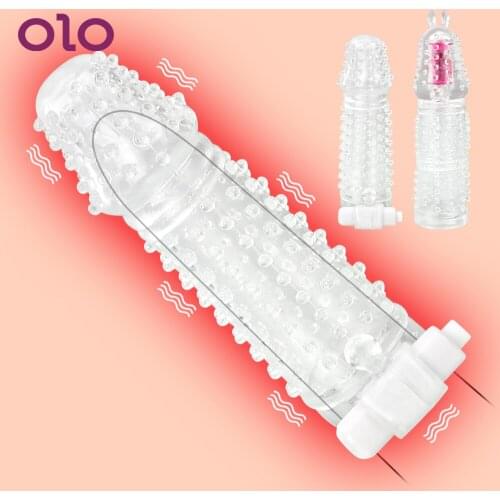 OLO Reusable G Point Stimulation Condom For Men Penis Sleeve Vibrator Delay Ejaculation Particle Condoms For Sex
