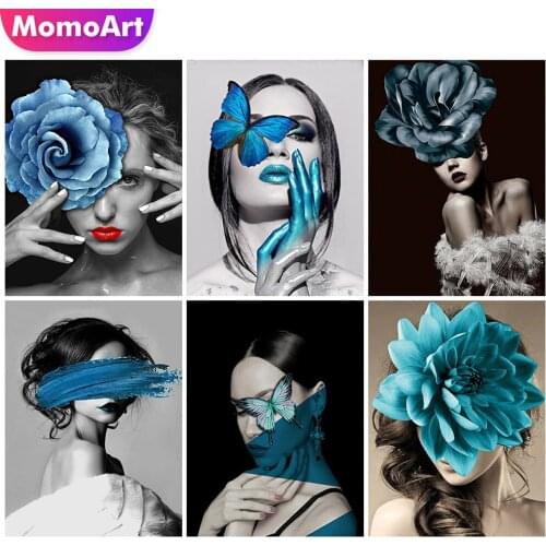 MomoArt 5D DIY Diamond Painting Girl Cross Stitch Kit Diamond Embroidery Flower Portrait Mosaic Sale Wall Art Decorations