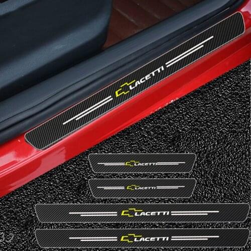 Mutips 4pcs Carbon Fiber Car Door Sill Protection Trim Sticker For Chevrolet Lacetti Car styling Accessories Exterior Automobile