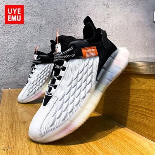 UYEEMU Mens Shoes Summer Breathable 2021 New Trendy Sports Fish Scale Mesh Fly Woven Popcorn Bottom Running Shoes Size 39-44