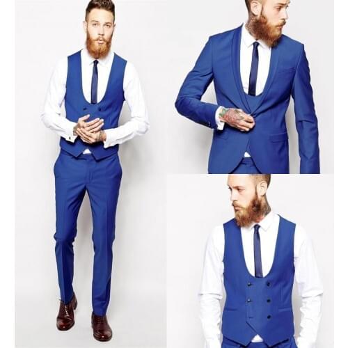 Custom Made Blue Men Wedding Suits Slim Fit Men Wedding Suits Best Men Tuxedo Groom Suit High Quality ( Jacket+Pants+vest)