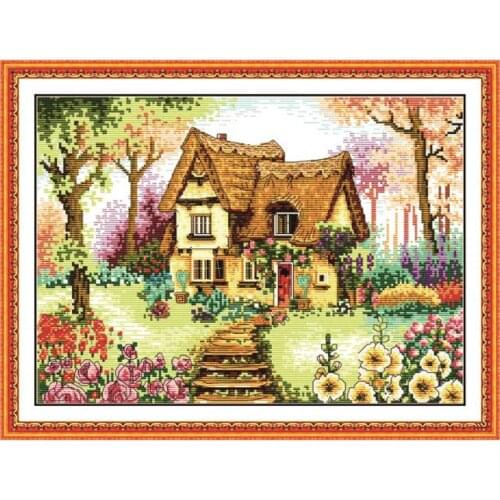 A Country cabin cross stitch kit flower garden 14ct count canvas stitching embroidery DIY handmade needlework plus