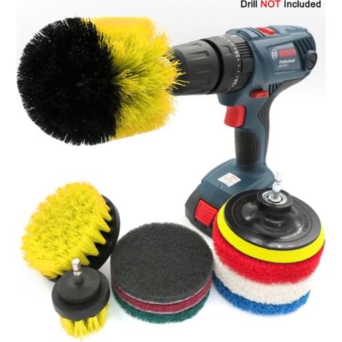 10Pcs Drill Brush Attachment Set Power Scrubber Brush Car Polisher Bathroom Cleaning Kit With Extender Kitchen Cleaning Tools