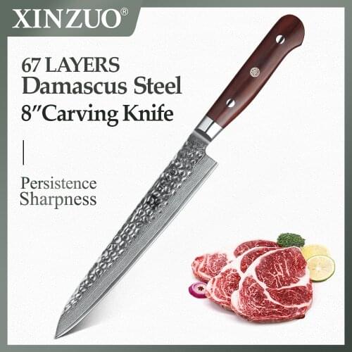XINZUO 8 inch Slicing Knife Japanese Damascus High Carbon Stainless Steel Vegetable Santoku Knife Kitchen Chef Cooking Knives