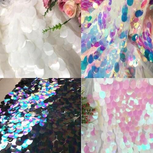 Charming Shining Big 3-4cm Drop-shaped Sequins Mesh fabric for Wedding Dress Shiny Sequin Net Fabric DIY Sewing Fashion Clothing
