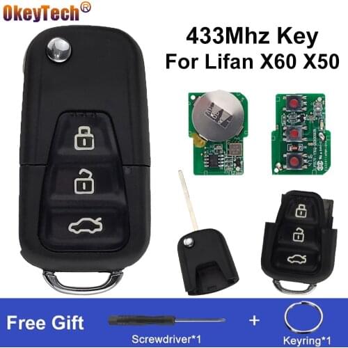 OkeyTech 3 Buttons Flip Car Remote Control Key Fob For Lifan X60 X50 720 Replacement 433Mhz Key For Lifan Cover Case Shelll