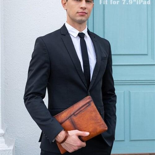 Simple casual designer vegetable tanned cowhide envelope bag mens handbag retro natural real leather daily work business clutch