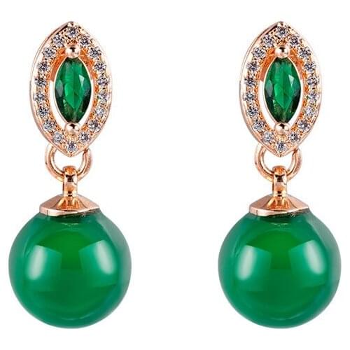 Simple Temperament Elegant Green Agate Drop Earrings for Women Rose Gold Vintage Ethnic Female Fashion Jewelry Wedding Gifts