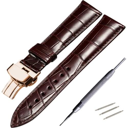 Genuine Crocodile Leather Watchband 14mm 16mm 18mm 19mm 20mm 21mm 22mm Watches Strap Coffee Black Butterfly Buckle Watch Band