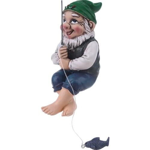 Garden Gnome Statue Resin Fishing Dwarf Elf Figurines Yard Front Porch Outdoor Ornaments Home Decoration