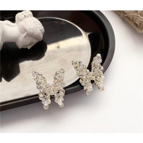 Cute Bling Butterfly Earring Sparkling Crystal Stud Earring for Women Girls Korean Style Handmake Jewelry Femme Jewellery Bijoux