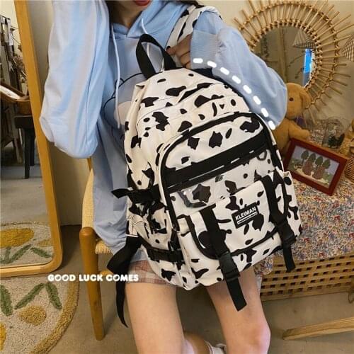 Schoolbag female Korean version, Harajuku ulzzang junior high school students, cow pattern schoolbag, large capacity Backpack