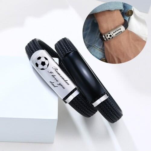 Engrave Name Silicone Bracelets Men DIY Football Logo Stainless Steel Wristband Fashion Jewelry Dropshipping