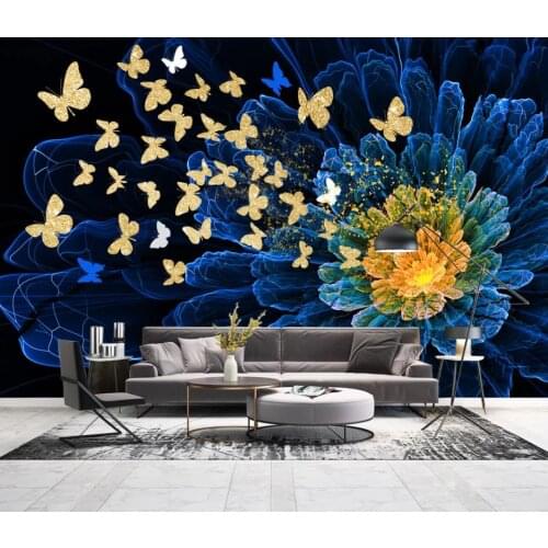 Modern fantasy golden butterfly wallpapers abstract flower background wall wallpaper for walls 3 d for living room