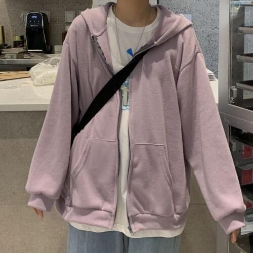 Oversized hoodie Kawaii Sweatshirt Womens spring jacket 2021 zipper harajuku Top clothes for teens cardigan loose kpop tees