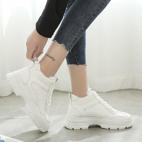 Women Sneakers 2019 Winter Leather Chunky Sneakers Shoes Women White Casual Shoes Platform Snow Shoe Plush Fur Plus Size