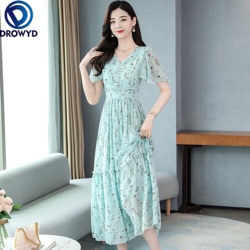 Women Bodycon Party Vestidos 2021 Chiffon Beach Vacation Boho V-neck Maxi Dress Spring Summer Print Vintage Casual Long Dresses