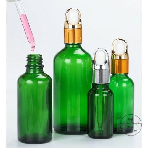 10pcs/lot 5ml to 100ml Portable Green Aromatherapy Esstenial Oil Bottle with Glass Refillable Dropper Mini Empty Dropper Bottle