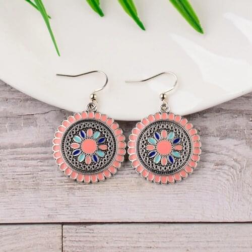 2020 Vintage Flower Bohemian Boho Dangle Earrings Women Gypsy Ethnic Indian Jewelry Jhumka Pink Earrings Oorbellen Hangers