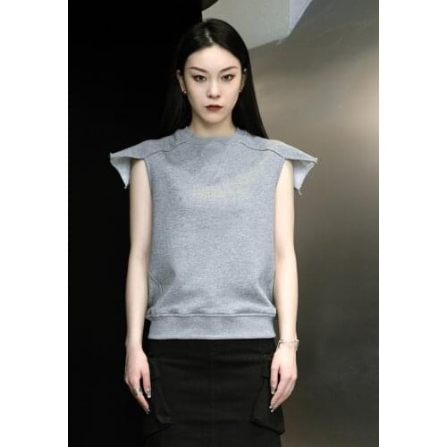 21 summer new Korean handsome personalized aircraft shoulder casual sleeveless T-shirt 0805-8