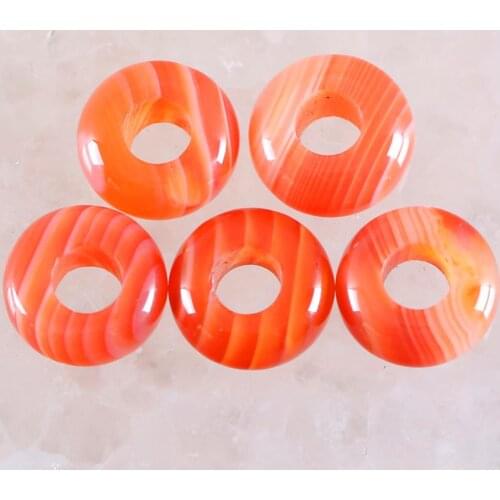 5Pcs Big Hole Beads Natural Stone14mm Spacer Orange Red Onyx For Jewelry Making Earrings Women Men Ring Gem K1043