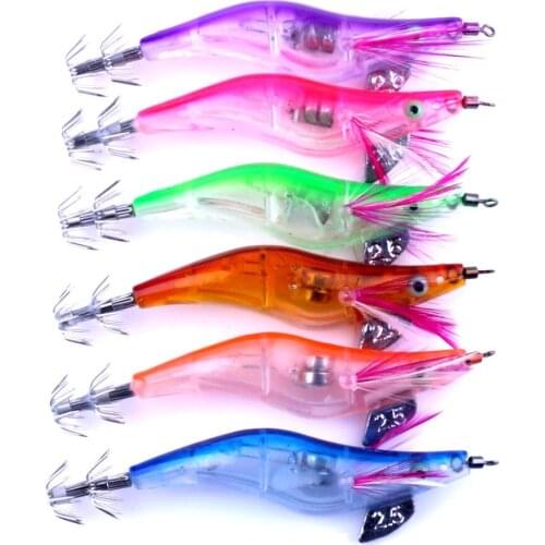 6pcs Light Fishing Lure LED Electronic Luminous Shrimp Lure 10.5cm 12g Cuttlefish Lures Squid Jigs Hook Fishing Tackle Angler