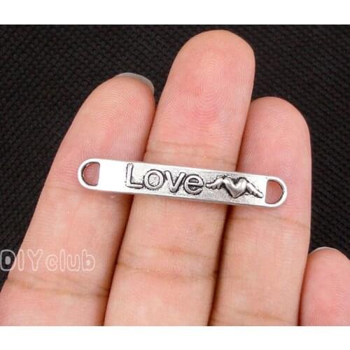 60pcs- Antique Tibetan Silver Love Connector Charms, Heart Charm 38x6mm