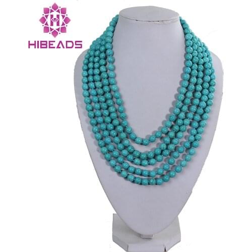Free Shipping Fashion 5 Rolls Stone Beads Necklace Elegant Layers 8MM Beaded Costume Jewelry Wholesale&Retail TQN042