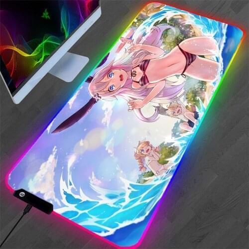 Anime Blue RGB Sexy Girl Large Mouse Pad Computer Gamer Office Mousepad Notebook Mini Led Gaming Accessories One Piece Desk Mat