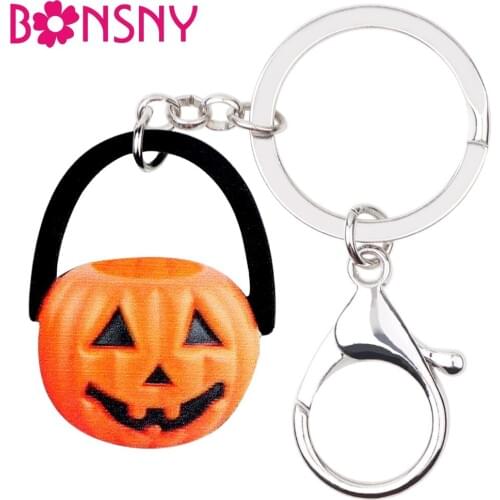 Bonsny Acrylic Halloween Fashionable Pumpkin Key Chain Keychain Rings Jewelry For Women Girls Teen Bag Car Purse Charms Gift New
