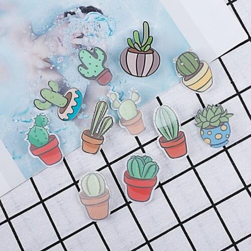 Cartoon Cactus Bonsai Brooch Acrylic Badges Icons on The Backpack Pin Badge Decoration Badges for Clothing Supplies